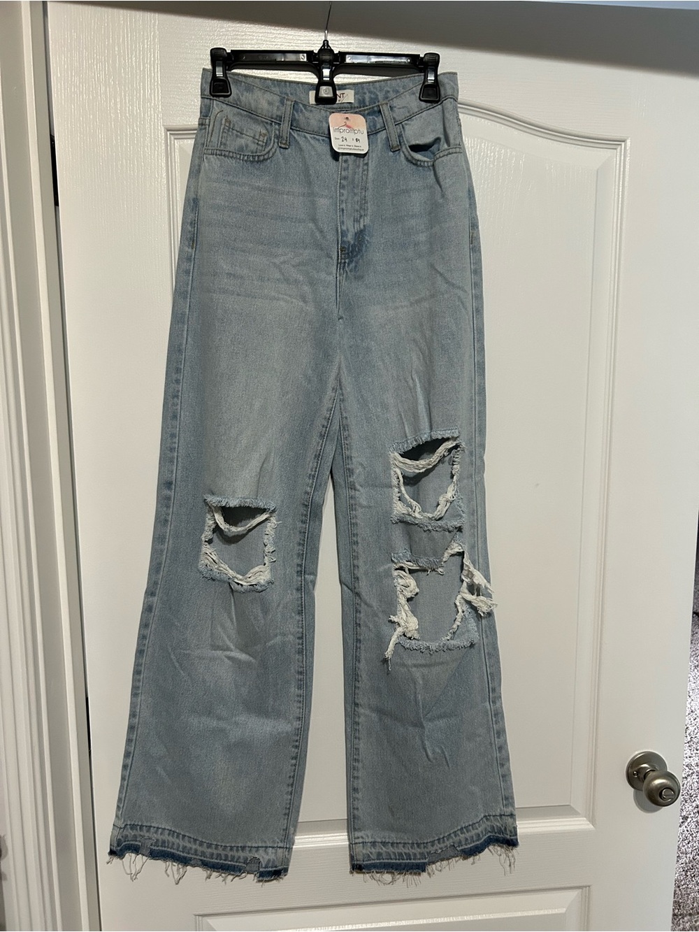 High-Rise Light Blue Distressed Wide-Leg Jeans